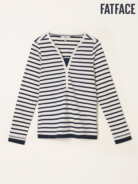 FatFace Blue Stripe Mock Henley Top (F50255) | £35