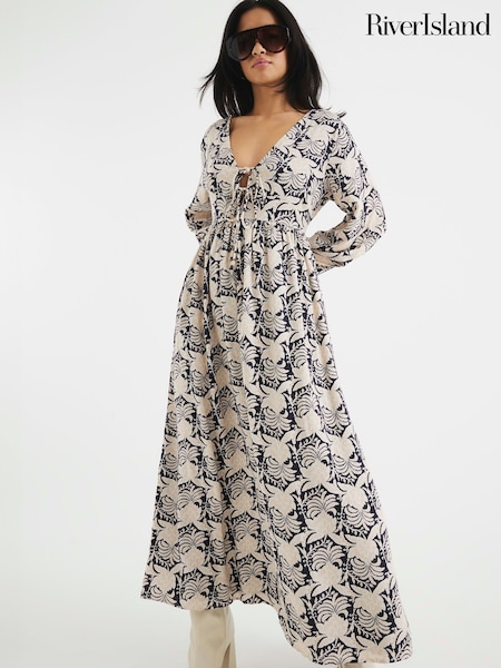 River Island Black Petite V-Neck Printed Maxi Dress (F50309) | £56
