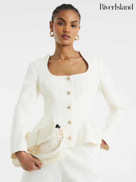 River Island Cream Peplum Button Front Blazer (F50314) | £69