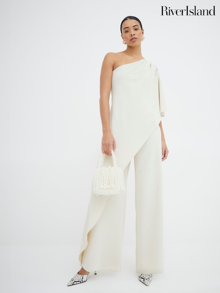 River Island Cream One Shoulder Layered Jumpsuit (F50323) | £80