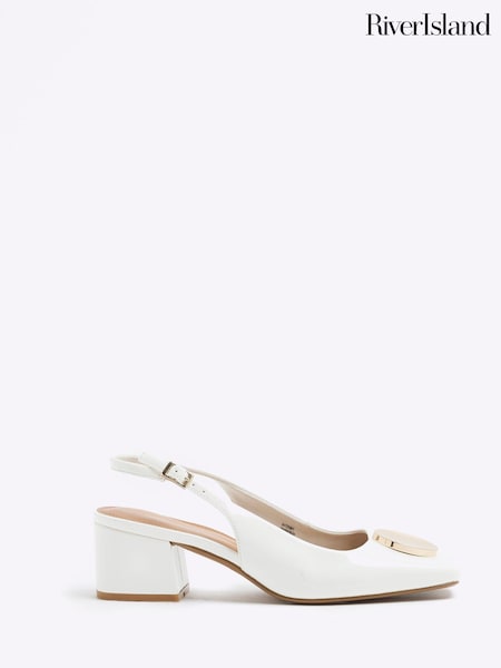 River Island White Block Heel Court Shoes (F50331) | £38