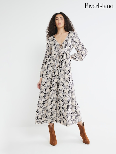 River Island Black V-Neck Printed Maxi Dress (F50338) | £46