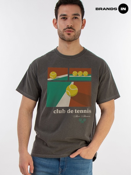 Brands In Grey Men Club De Tennis 100% Cotton T-Shirt (F50379) | £21