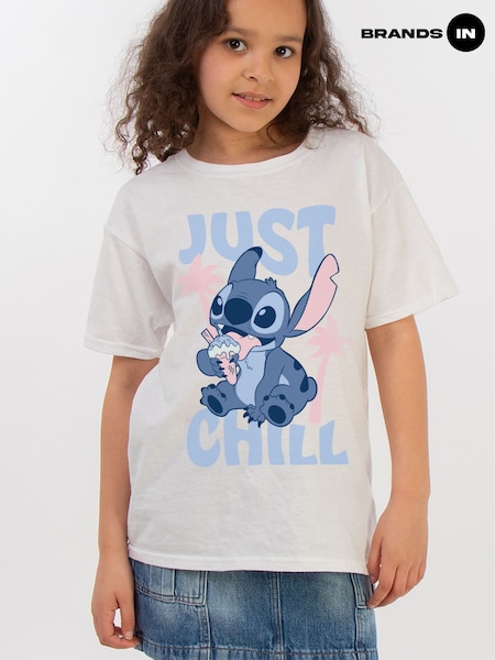 Brands In White Girls Disney Lilo & Stitch Just Chill 100% Cotton T-Shirt (F50389) | £20