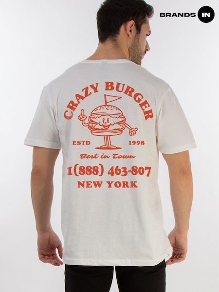 Brands In White Crazy Burger Mens 100% Cotton T-Shirt (F50390) | £26