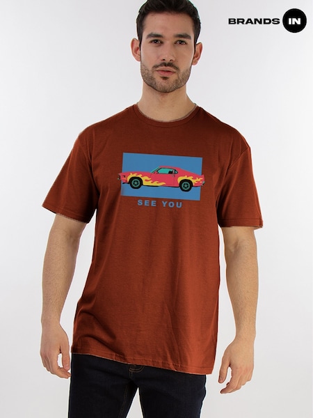 Brands In Brown Men Car See You 100% Cotton T-Shirt (F50394) | £21