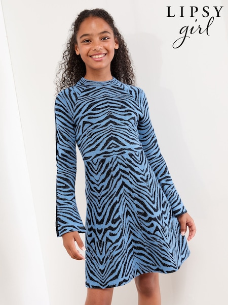Lipsy Blue Zebra Knit Dress (5-16yrs) (F50407) | £39 - £47