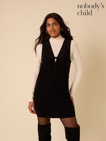 Nobodys Child Black Plain Nila Pinafore Mini Dress (F50480) | £59