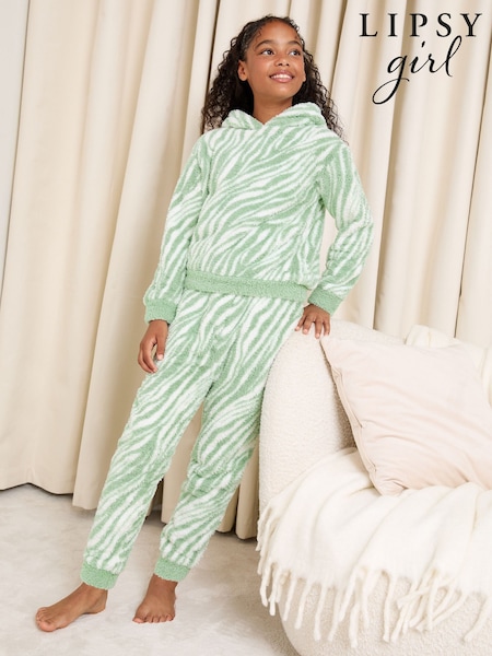 Lipsy Green/White Soft Touch ZebraTwosie Pyjamas (5-16yrs) (F50489) | £26 - £34