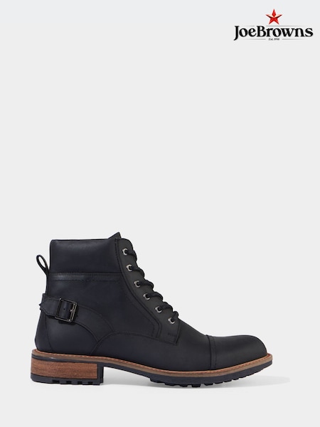 Joe Browns Black Cleated Sole Buckle and Zip Leather Army Boots (F50502) | £90