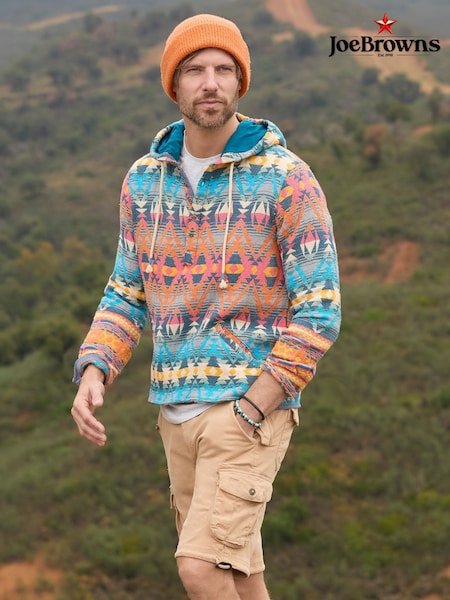 Joe Browns Blue Bright Print Button Detail Hoodie (F50515) | £60
