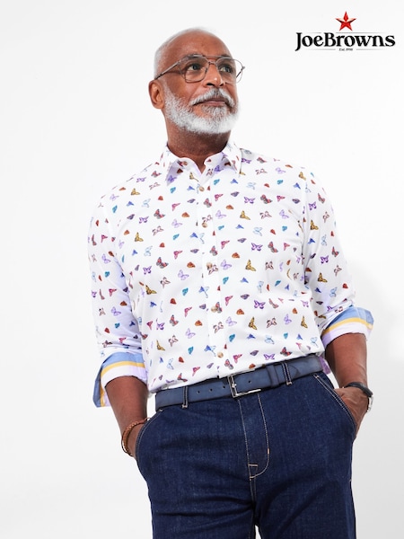 Joe Browns White Butterfly Print Contrast 100% Cotton Trim Shirt (F50520) | £45
