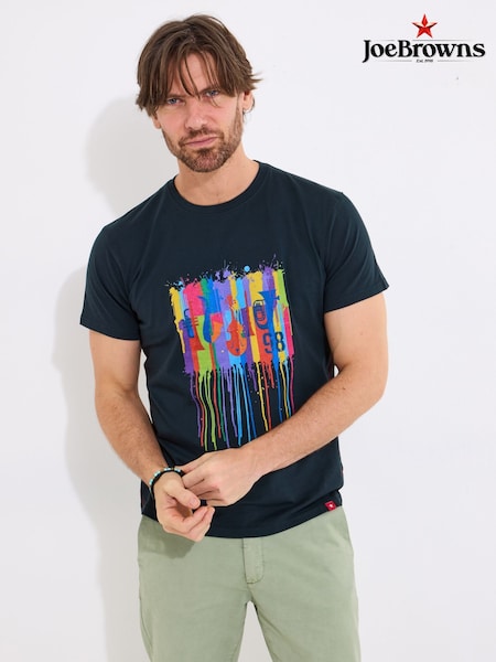 Joe Browns Blue Drippy Jazz Graphic Print 100% Cotton T-Shirt (F50540) | £29