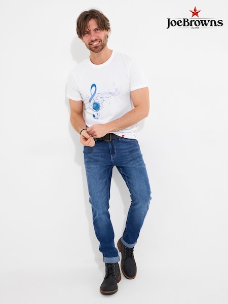 Joe Browns White Globe & Treble Clef Graphic 100% Cotton T-Shirt (F50542) | £29
