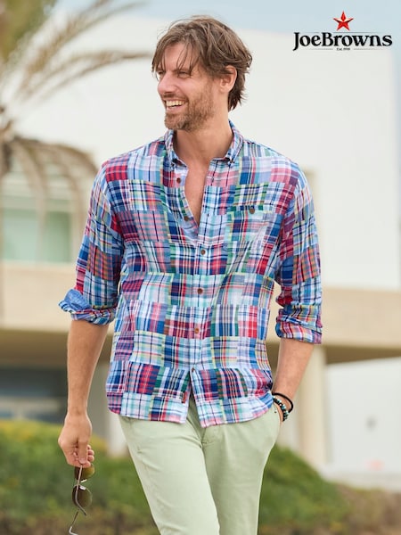 Joe Browns Blue Casual Mixed Check Long Sleeve 100% Cotton Shirt (F50550) | £45