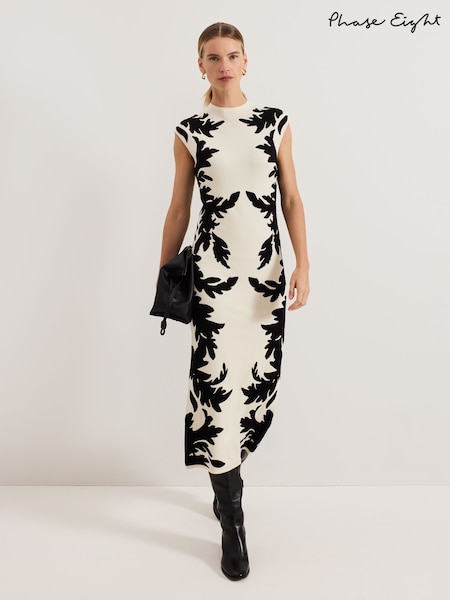 Phase Eight Black Beth Jacqaurd Dress (F50602) | £119
