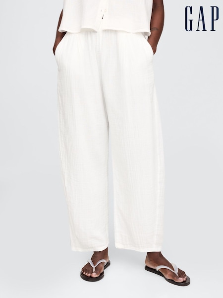 Gap White 100% Cotton Crinkle Gauze Easy Barrel Trousers (F50646) | £45