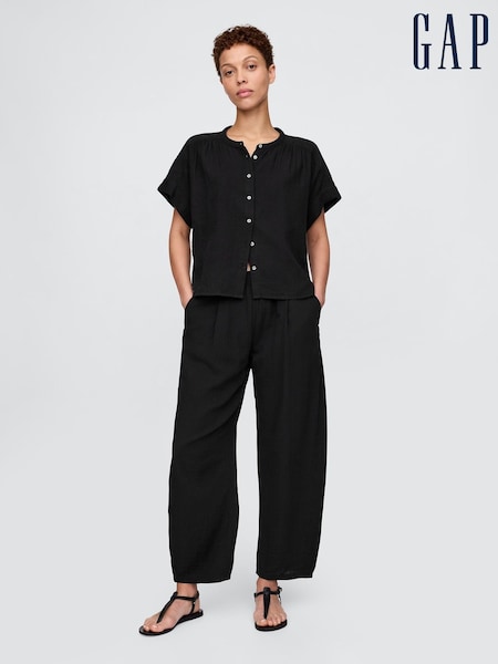 Gap Black 100% Cotton Crinkle Gauze Easy Barrel Trousers (F50648) | £45