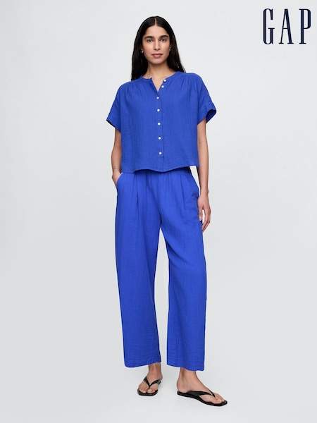 Gap Blue 100% Cotton Crinkle Gauze Easy Barrel Trousers (F50650) | £45