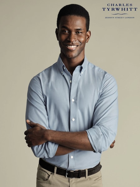 Charles Tyrwhitt Blue Slim Fit Plain Brushed Twill 100% Cotton Shirt (F50697) | £70