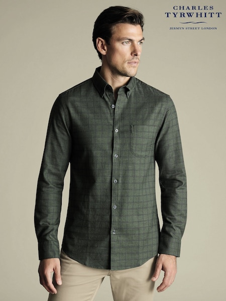 Charles Tyrwhitt Green Slim Fit Check Non-iron Twill 100% Cotton Shirt (F50698) | £70