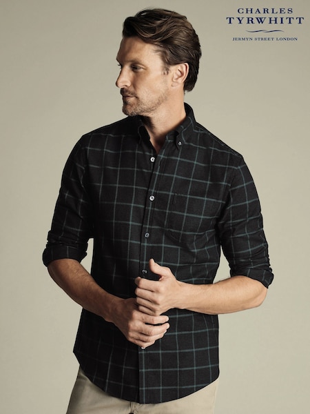 Charles Tyrwhitt Grey Classic Fit Check Non Iron Twill 100% Cotton Shirt (F50702) | £70