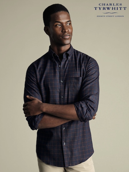 Charles Tyrwhitt Blue Classic Fit Check Non-Iron Twill 100% Cotton Shirt (F50703) | £70