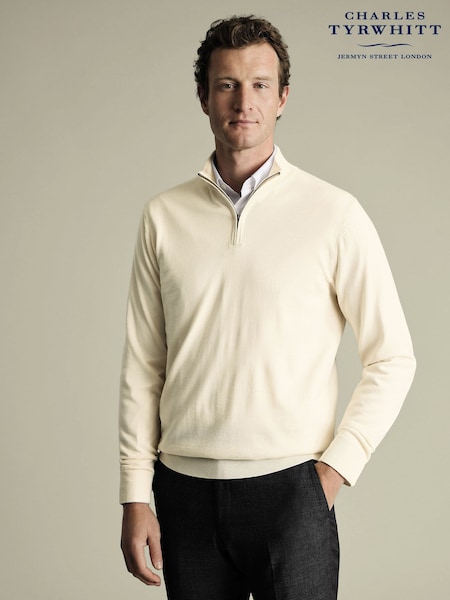 Charles Tyrwhitt Natural Merino Zip Neck Jumper (F50704) | £80