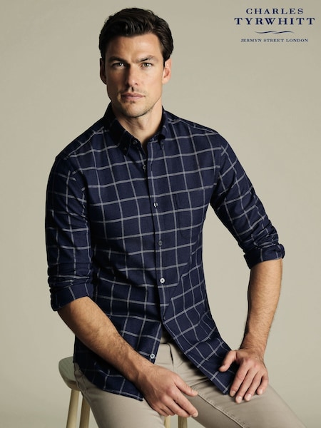 Charles Tyrwhitt Blue Check Classic Fit Non Iron Twill 100% Cotton Shirt (F50705) | £70