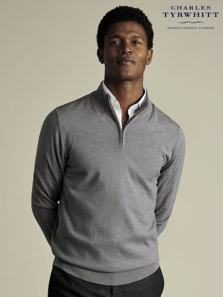 Charles Tyrwhitt Grey Merino Zip Neck Jumper (F50710) | £80
