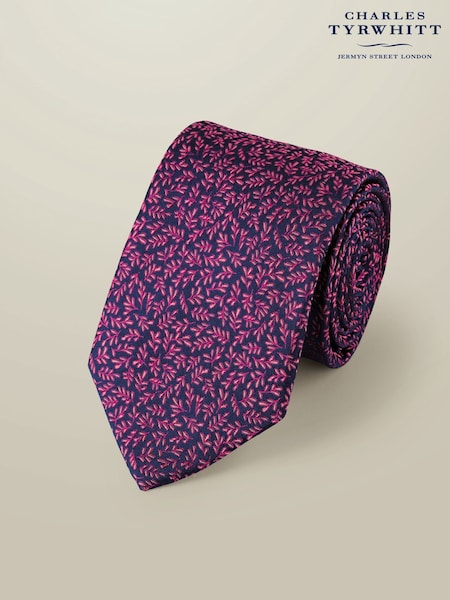 Charles Tyrwhitt Blue Leaf Floral Print Silk Tie (F50711) | £50