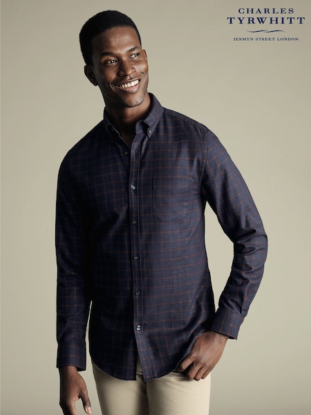 Charles Tyrwhitt Blue Extra Slim Fit Check Non Iron Twill 100% Cotton Shirt (F50730) | £70