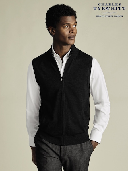 Charles Tyrwhitt Grey Pure Merino Zip Gilet (F50735) | £80