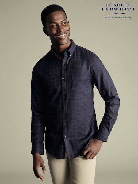 Charles Tyrwhitt Blue Slim Fit Check Non Iron Twill 100% Cotton Shirt (F50751) | £70
