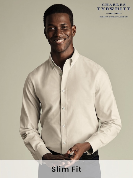 Charles Tyrwhitt Natural Slim Fit Plain Brushed 100% Cotton Twill Shirt (F50756) | £70