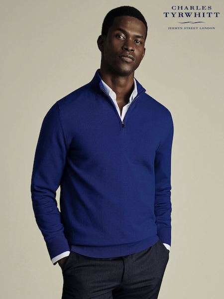 Charles Tyrwhitt Blue Merino Zip Neck Jumper (F50759) | £80