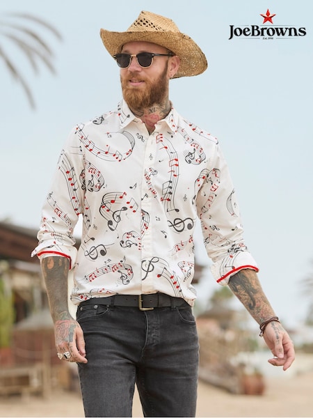 Joe Browns White Music Note Print Long Sleeve 100% Cotton Shirt (F50800) | £45