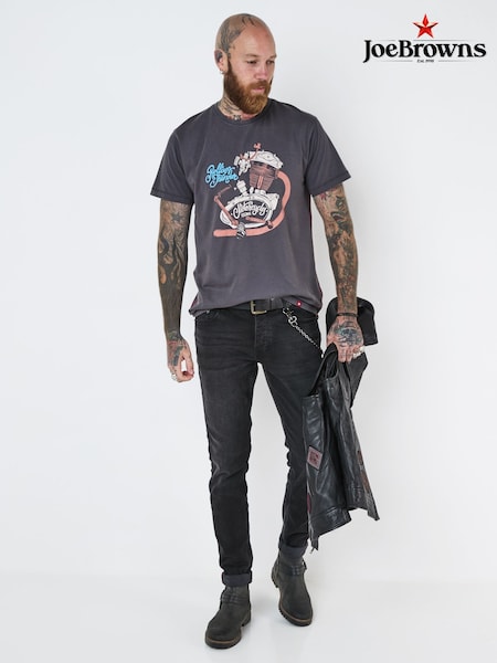 Joe Browns Grey Oil Washed Bike Engine 100% Cotton T-Shirt (F50802) | £29