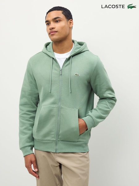 Lacoste Green Brushed Fleece Zip Front Hoodie (F50847) | £125