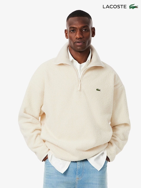 Lacoste Cream High Neck Zipped Fleece Sweatshirt (F50860) | £150