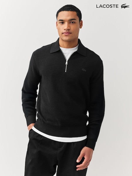 Lacoste Black Cotton and Wool Blend Half Zip Polo Sweater (F50894) | £140