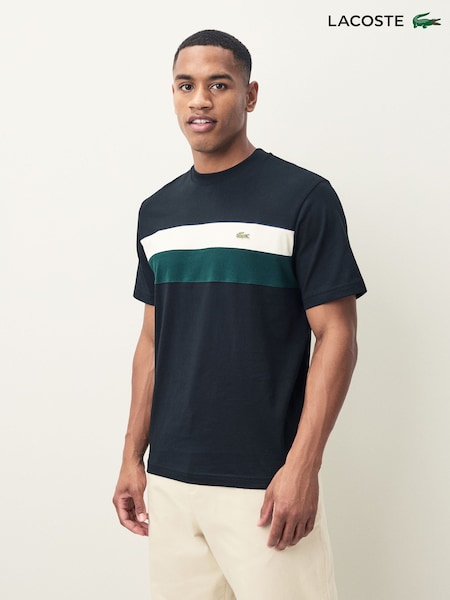 Lacoste Black Classic Fit Colorblock Jersey T-Shirt (F50912) | £60