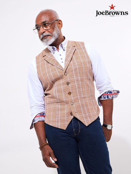 Joe Browns Brown Summer Check Waistcoat (F50930) | £64