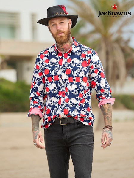 Joe Browns Blue Rose Skull Print Long Sleeve 100% Cotton Shirt (F50939) | £45