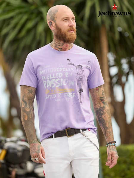 Joe Browns Purple Wild and Free Motorcycle 100% Cotton T-Shirt (F50953) | £29