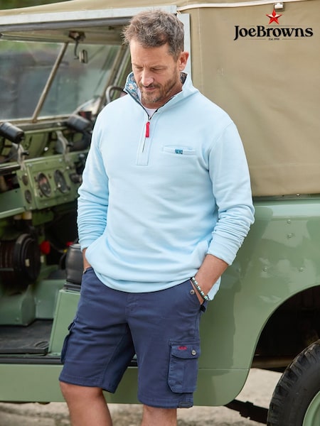 Joe Browns Blue Washed 1/4 Zip 100% Cotton Sweatshirt (F50956) | £50