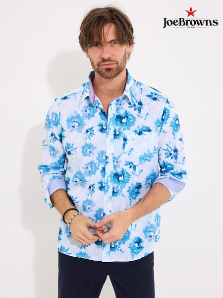 Joe Browns Blue Watercolour Floral Print 100% Cotton Shirt (F50959) | £45