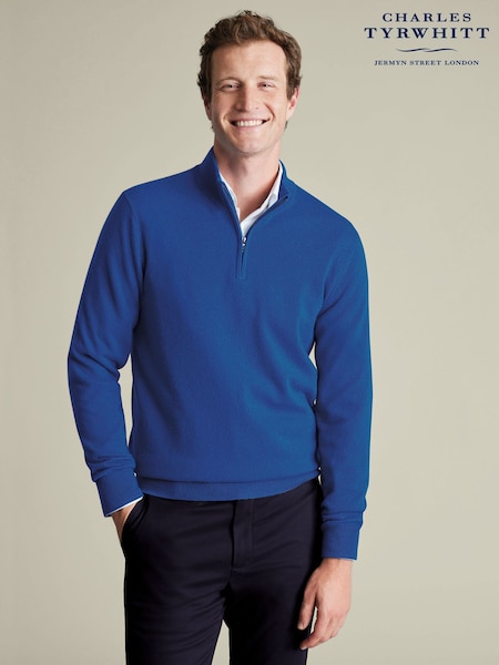 Charles Tyrwhitt Blue Cashmere Zip Neck Jumper (F50970) | £179