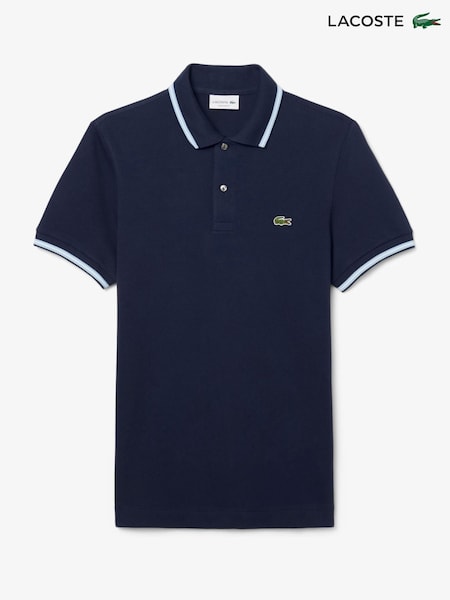 Lacoste Regular Fit Blue Fit L.12.12 Stripe Collar Piqué Polo Shirt (F50978) | £105