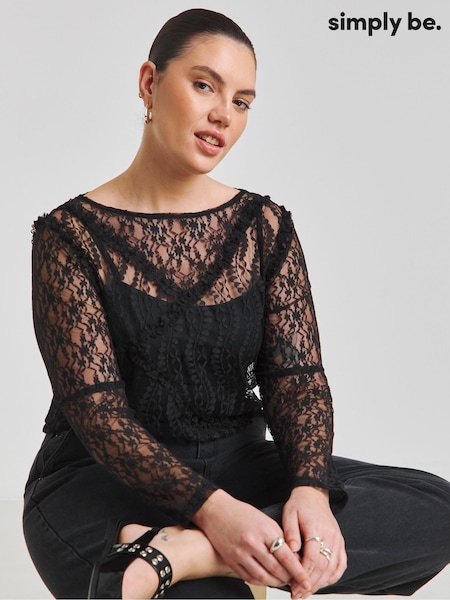 Simply Be Black Lace Mesh Top (F50981) | £25